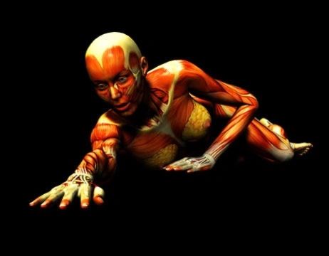 A skinless figure crawling